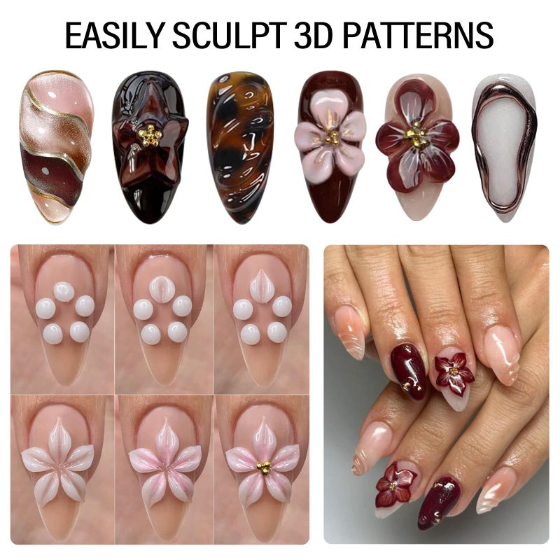 EBANKU 14 Colors Sculpture Painting Nail Gel Set, 3D Nail Carved Gel Sculpture Creative DIY Decoration Painting Glue with Silicone Mold, Silicone Pen, Cuticle Pusher and Carving Brush - Image 3